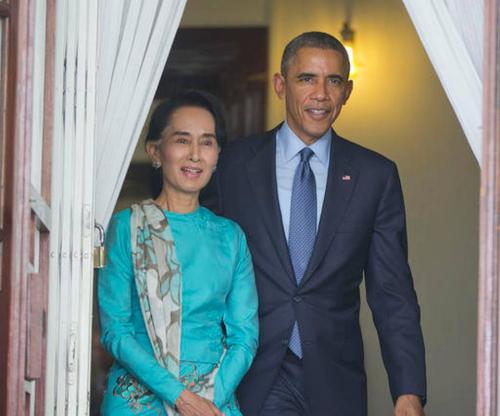 Obama and Suu Kyi Discussing U.S. Imposed Sanctions in Myanmar